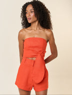 Short de linho laranja-urucum Lari