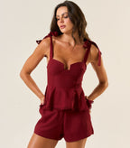 Short de linho vinho-bordô Lari