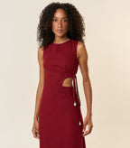 Vestido de Linho vinho-bordô Marina