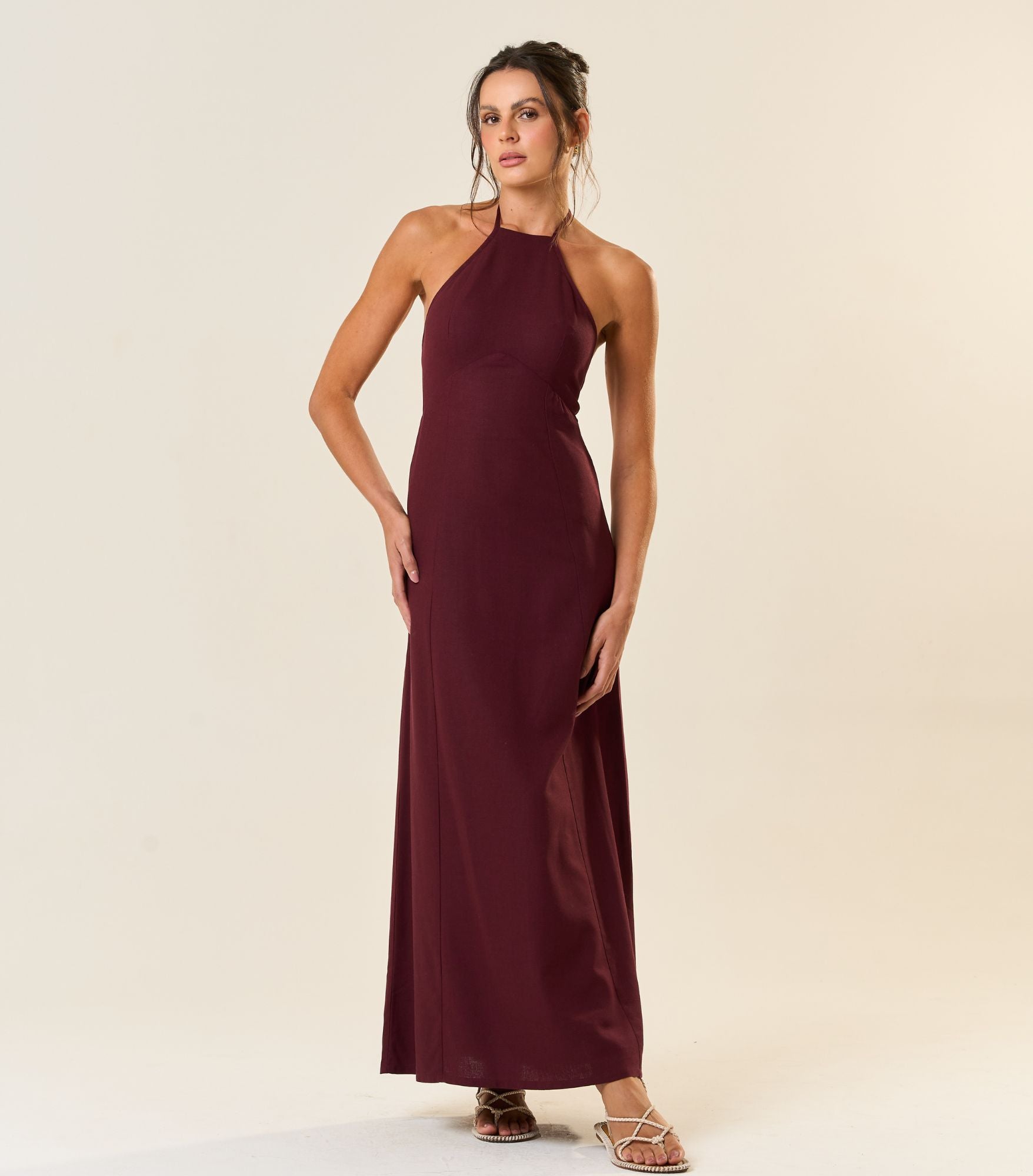 Vestido de Linho jabuticaba Tricia