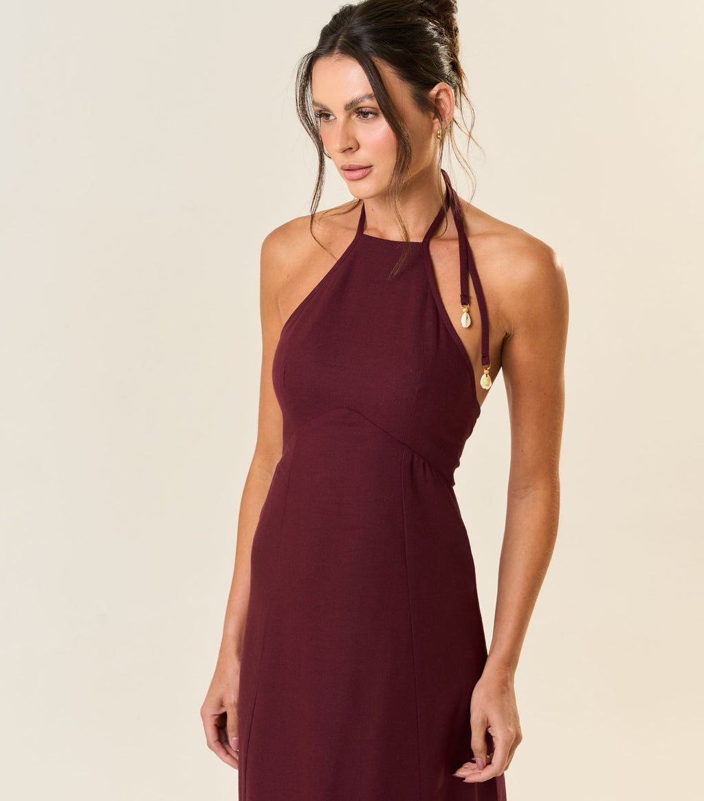 Vestido de Linho jabuticaba Tricia