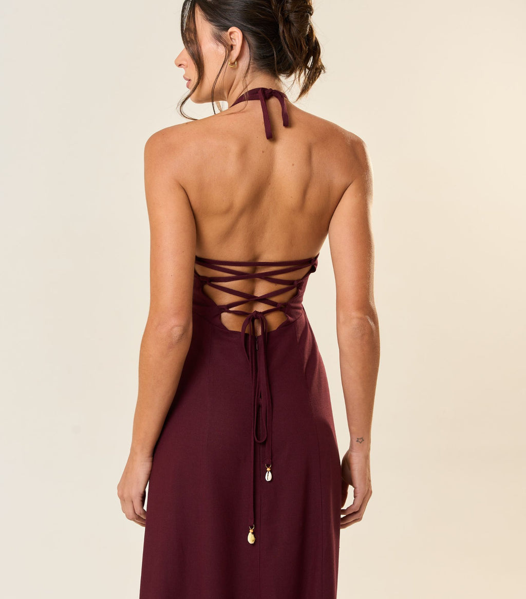 Vestido de Linho jabuticaba Tricia