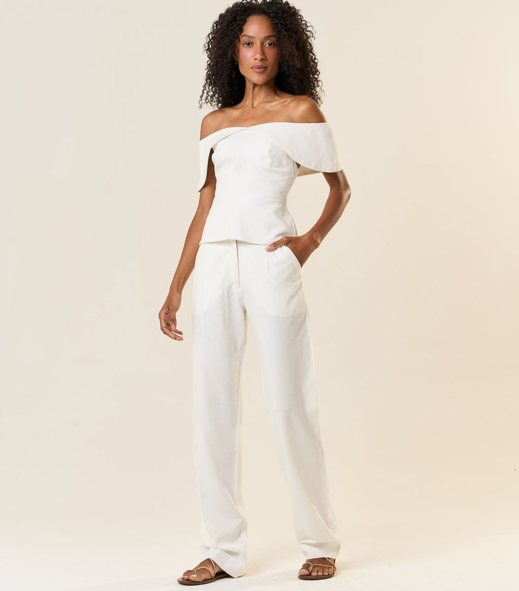 Calça de linho off-white Elisa