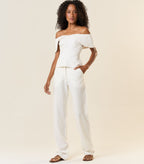Calça de linho off-white Elisa