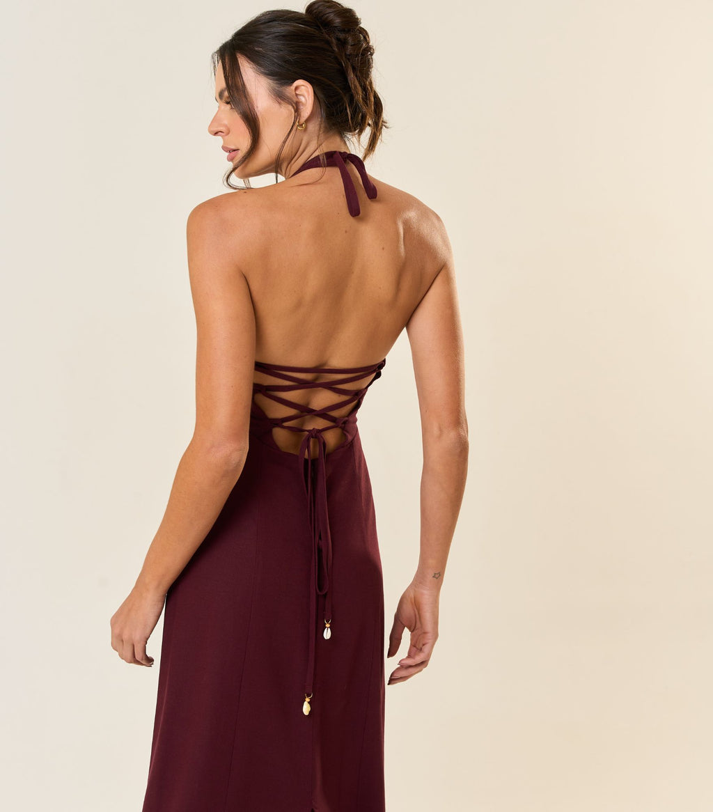 Vestido de Linho jabuticaba Tricia