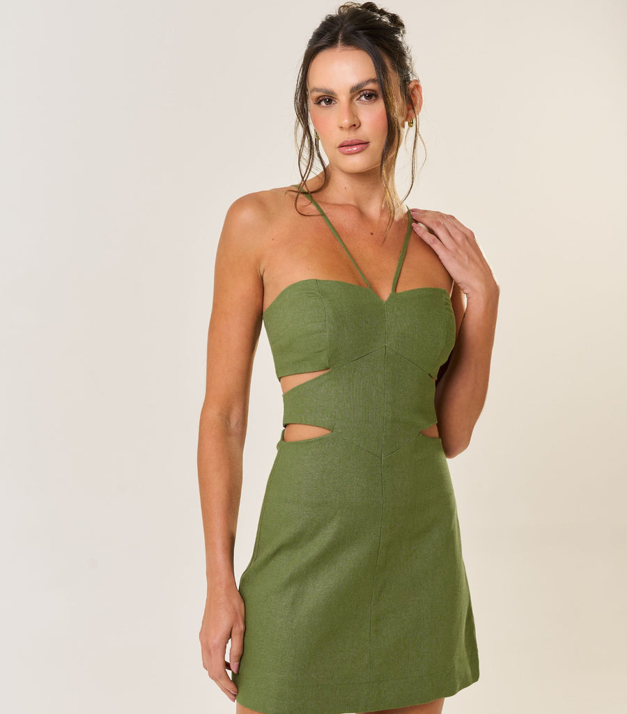 Vestido de linho verde-oliva Eva