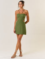 Vestido de linho verde-oliva Eva