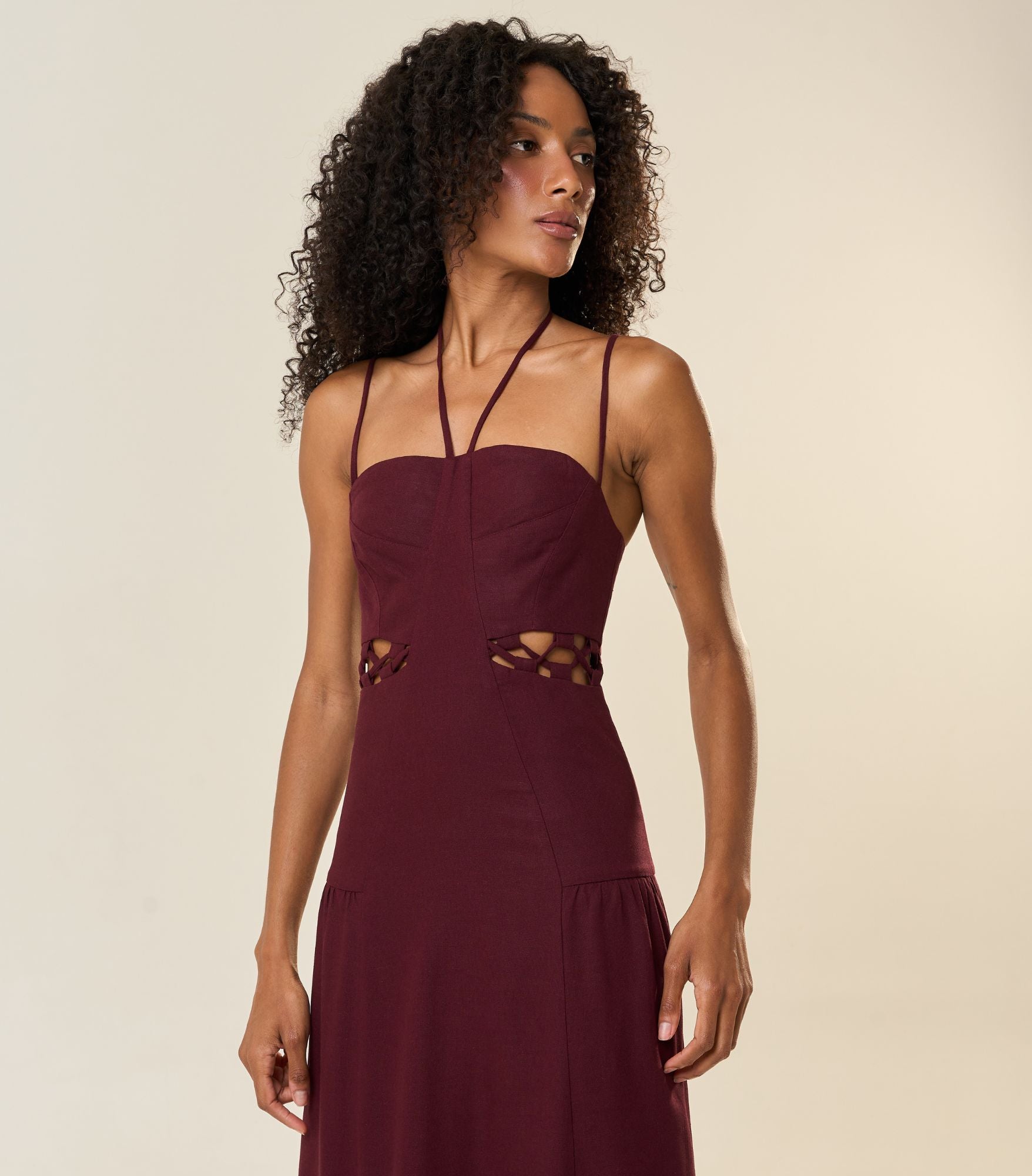 Vestido de Linho jabuticaba Ale