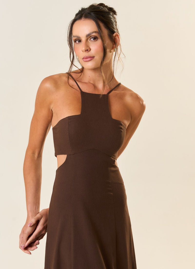 Vestido de Linho marrom-café Laila