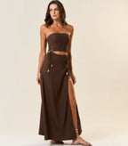 Top de linho marrom-café Zoe