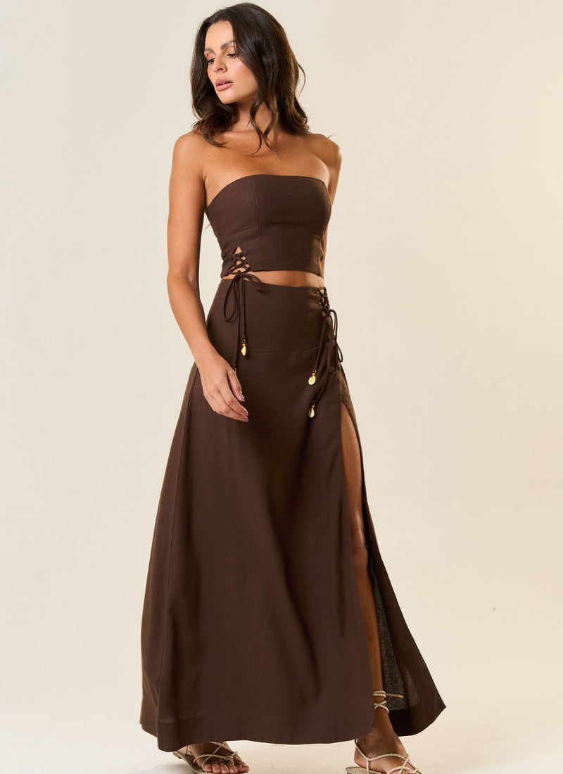 Saia de linho marrom-café Zoe