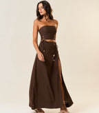 Saia de linho marrom-café Zoe