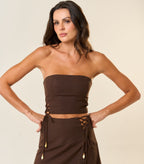 Top de linho marrom-café Zoe