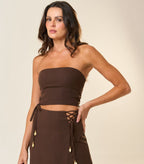 Top de linho marrom-café Zoe