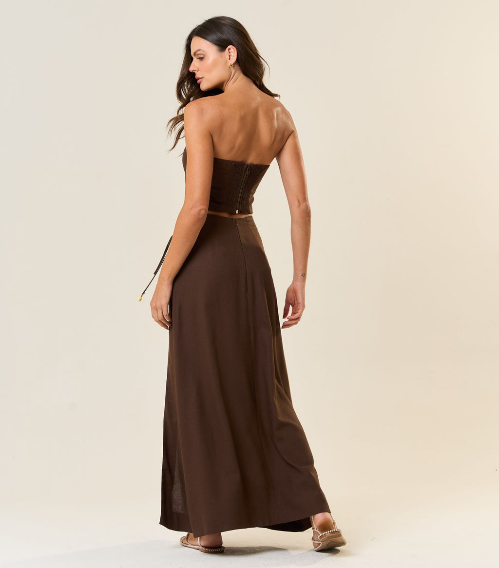 Top de linho marrom-café Zoe