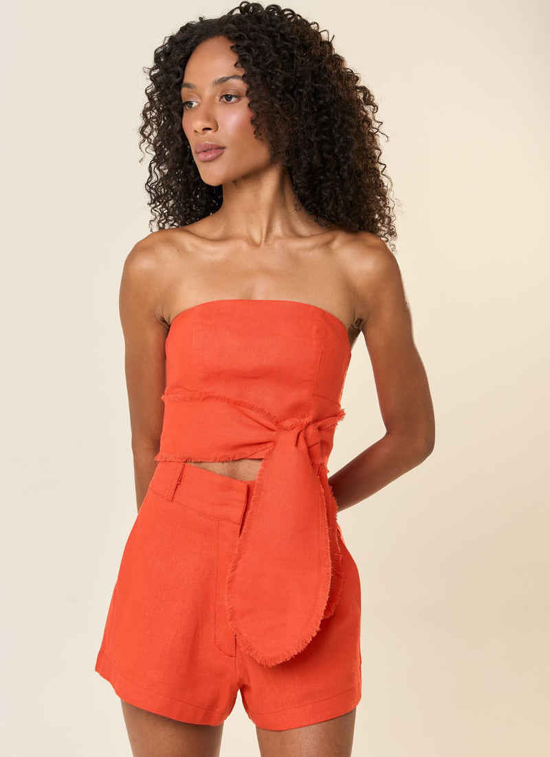 Top de linho laranja-urucum Mel