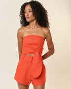 Top de linho laranja-urucum Mel