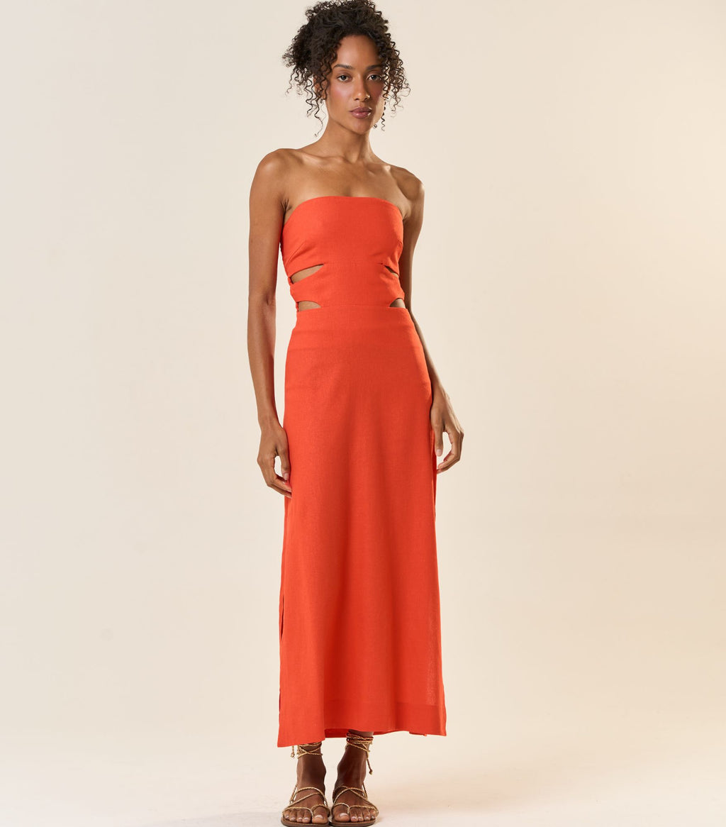 Vestido de Linho laranja-urucum Mavi