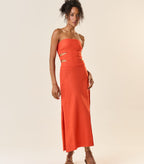 Vestido de Linho laranja-urucum Mavi