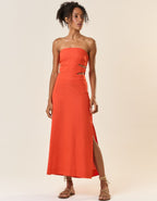 Vestido de Linho laranja-urucum Mavi