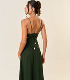 Vestido de Linho verde-floresta Catarina