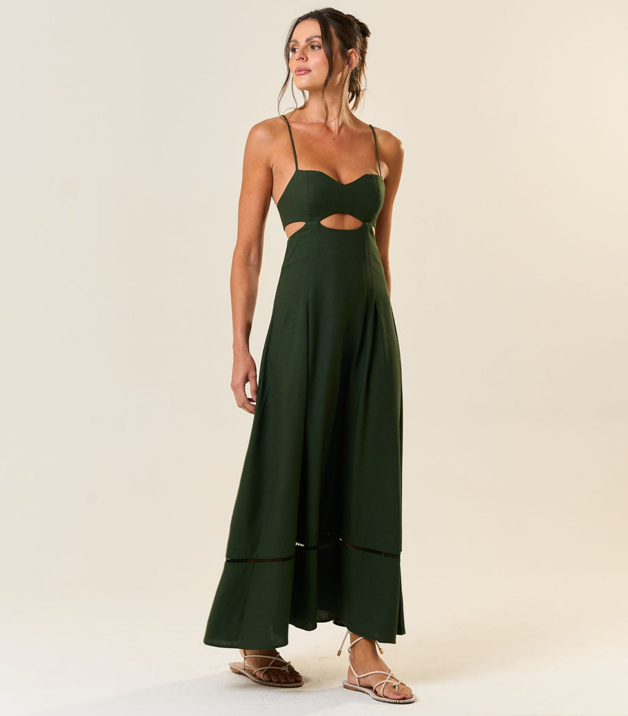 Vestido de Linho verde-floresta Catarina