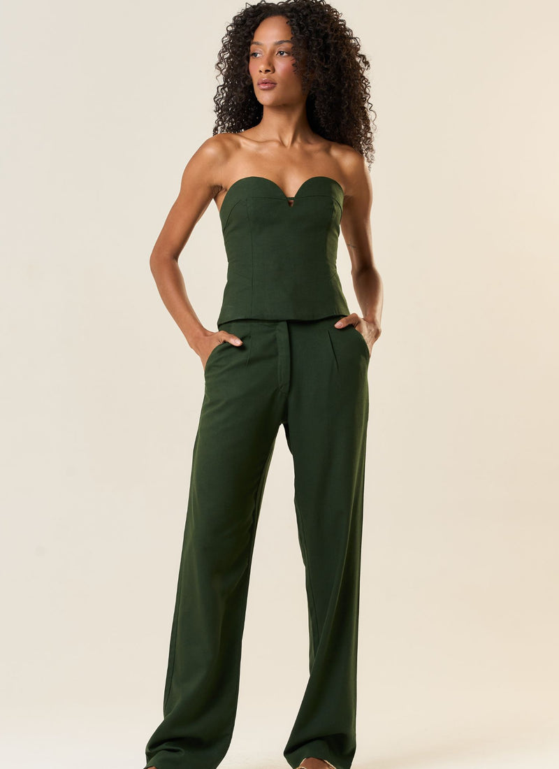 Calça de linho verde-floresta Elisa