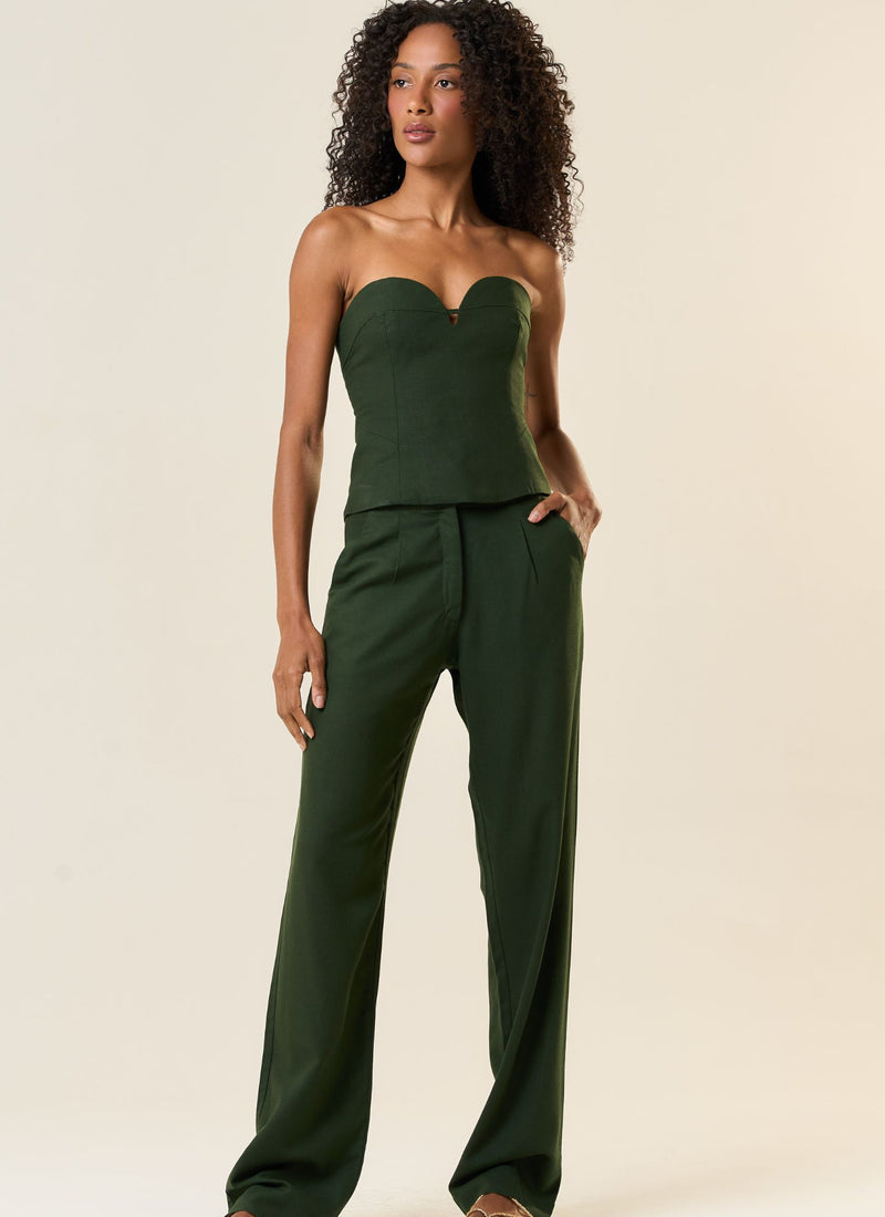 Calça de linho verde-floresta Elisa