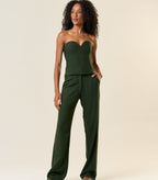 Calça de linho verde-floresta Elisa