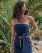 Short-Saia de Linho marinho Pérola