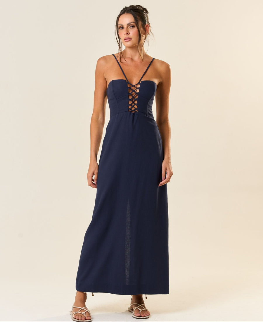 Vestido de Linho marinho Mia