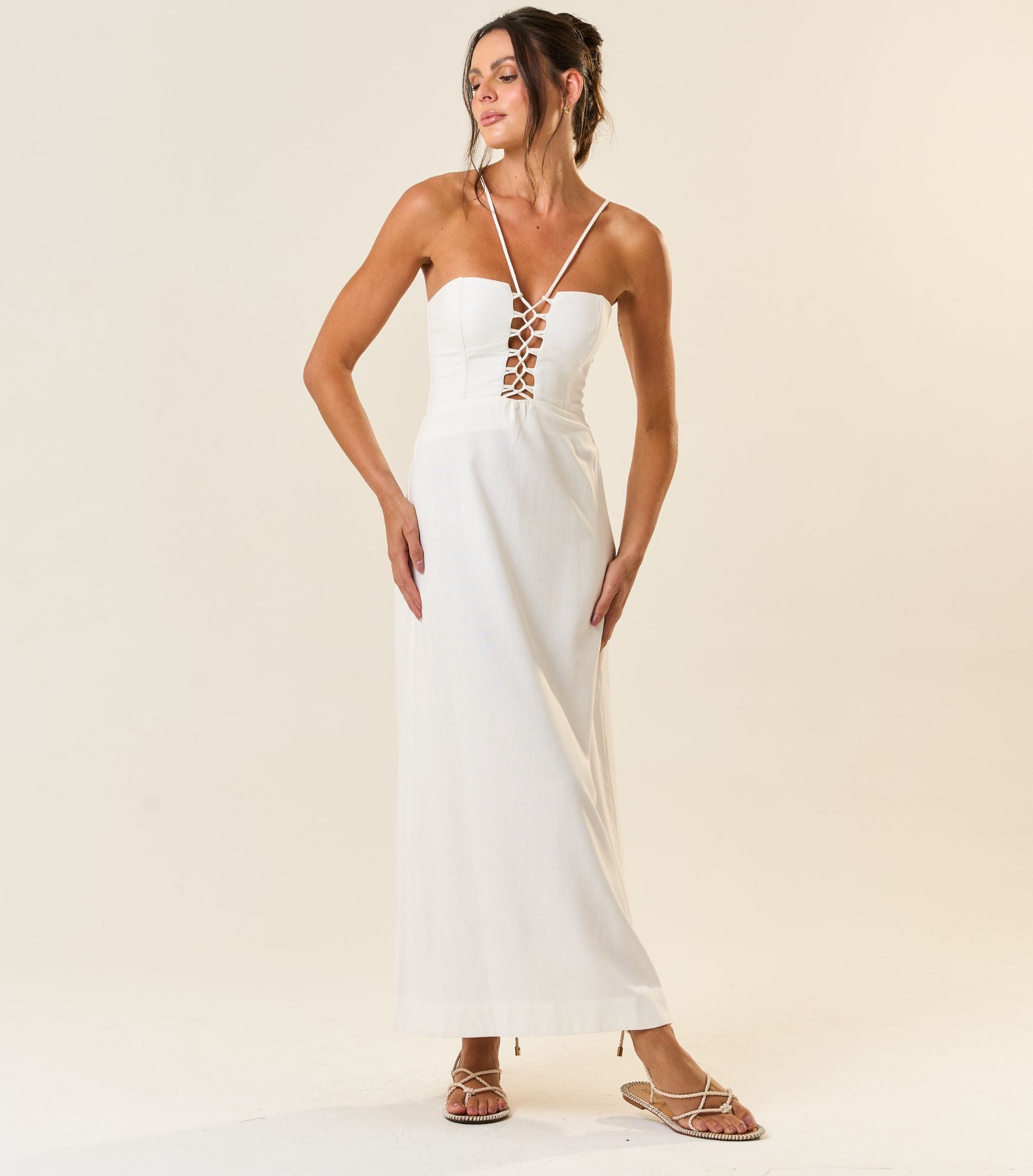 Vestido de Linho off-white Mia