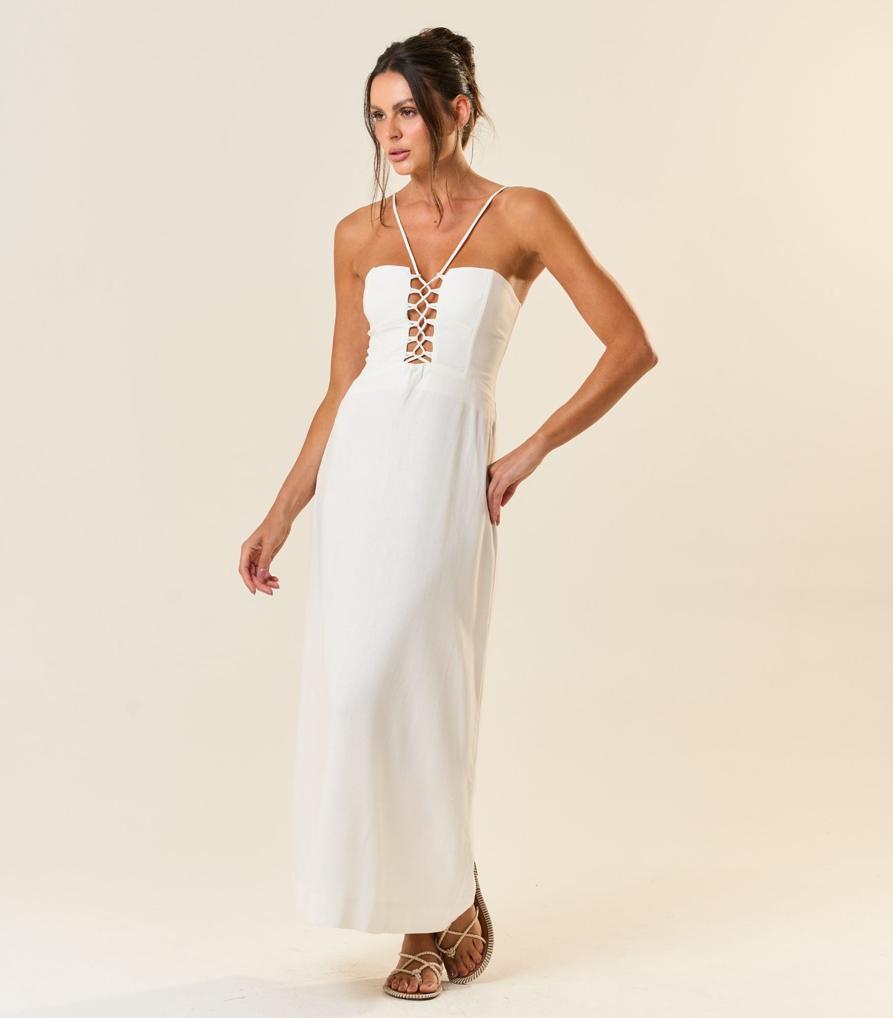 Vestido de Linho off-white Mia