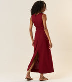 Vestido de Linho vinho-bordô Marina