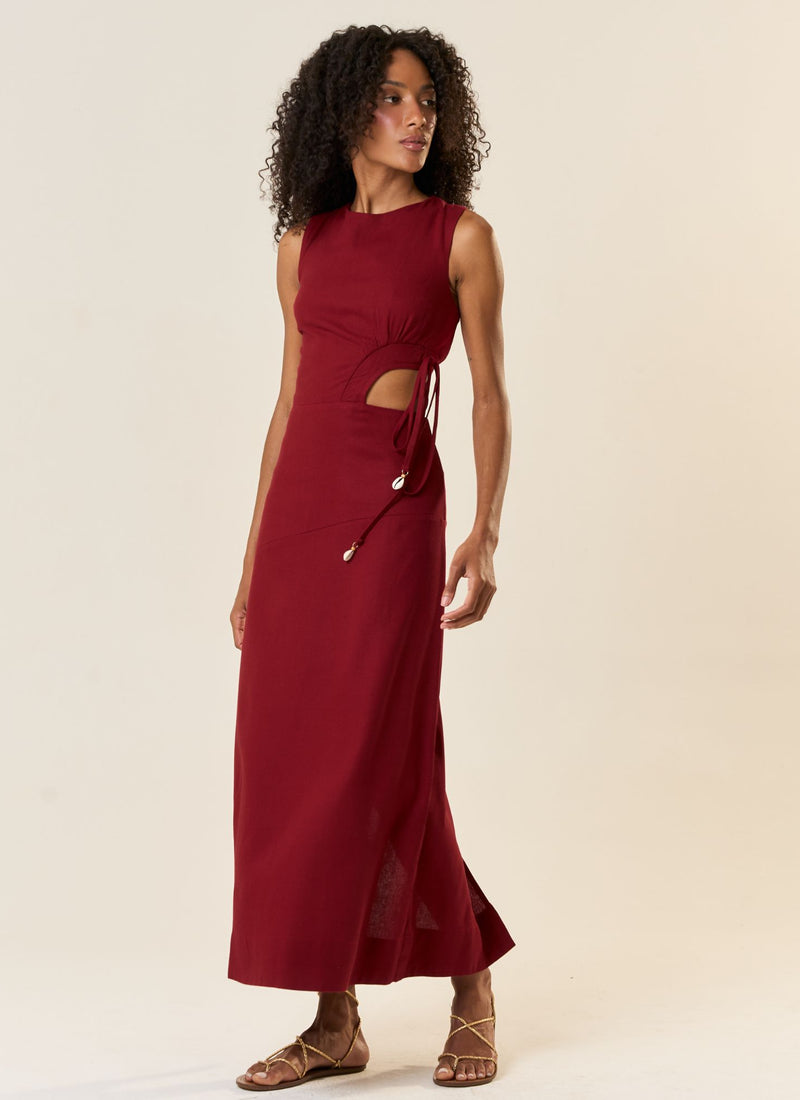 Vestido de Linho vinho-bordô Marina