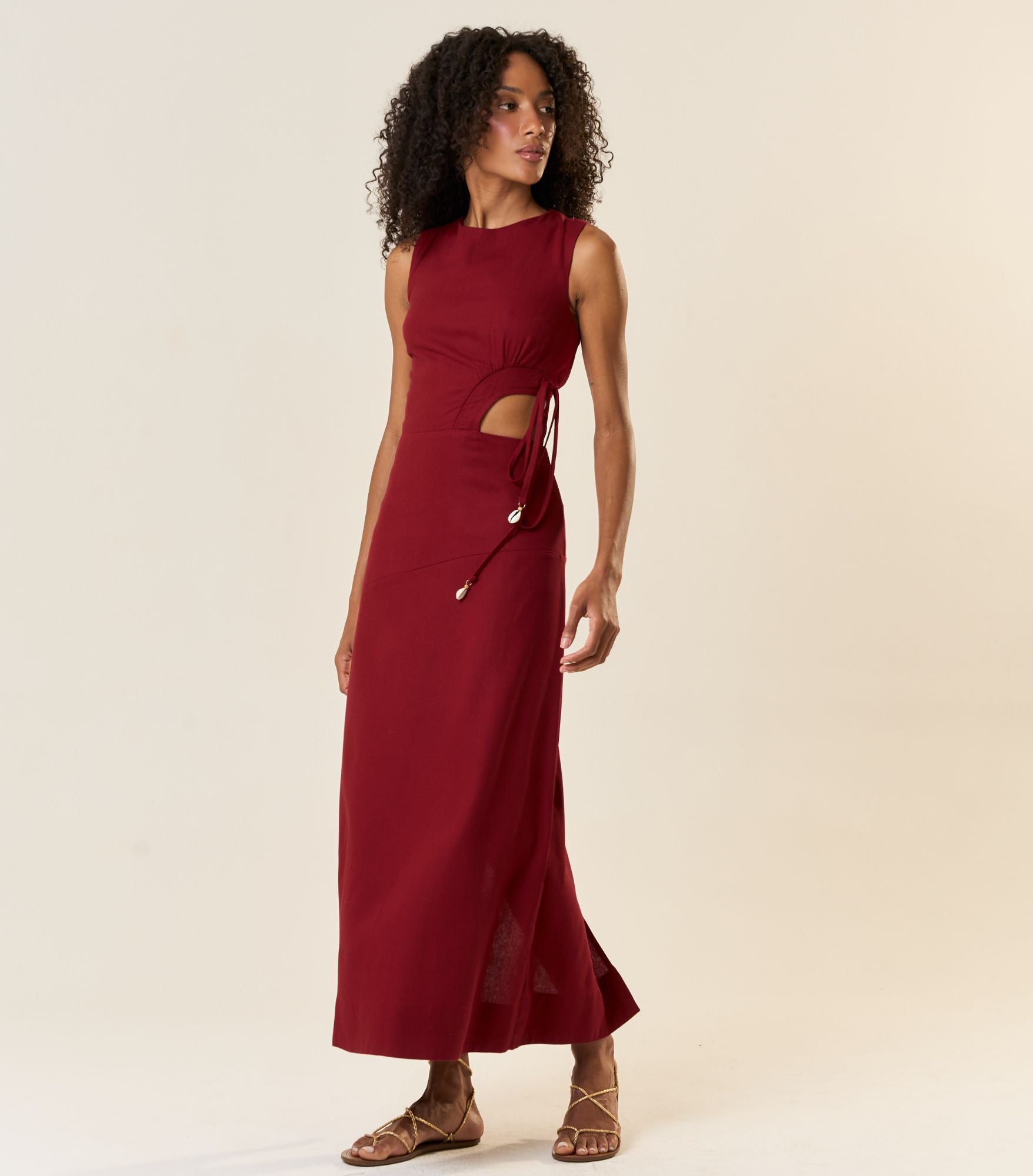 Vestido de Linho vinho-bordô Marina