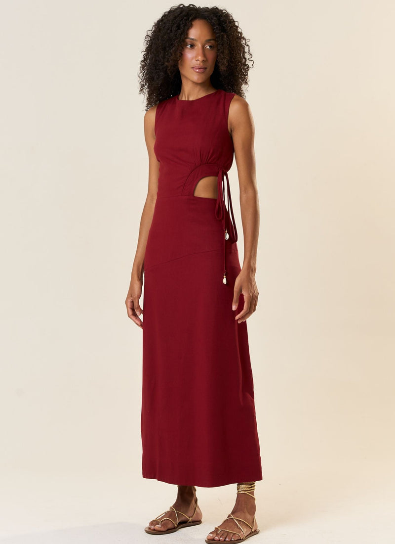 Vestido de Linho vinho-bordô Marina