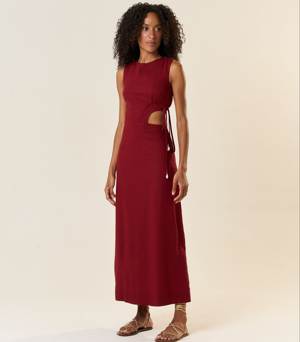 Vestido de Linho vinho-bordô Marina