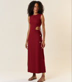 Vestido de Linho vinho-bordô Marina