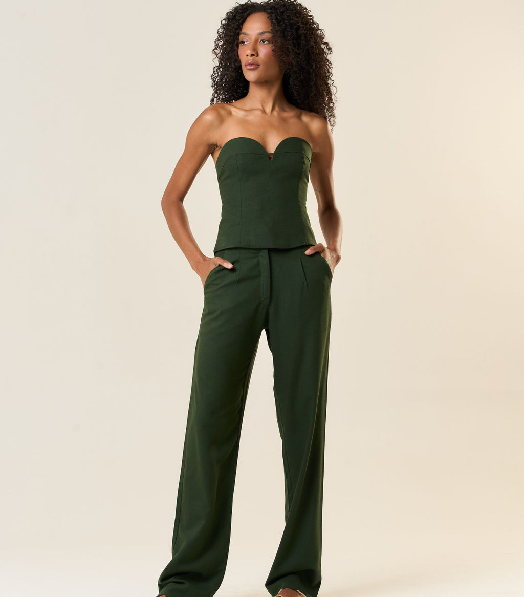 Top de linho verde-floresta Cecilia