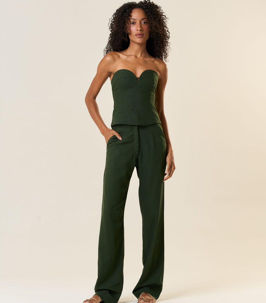 Top de linho verde-floresta Cecilia