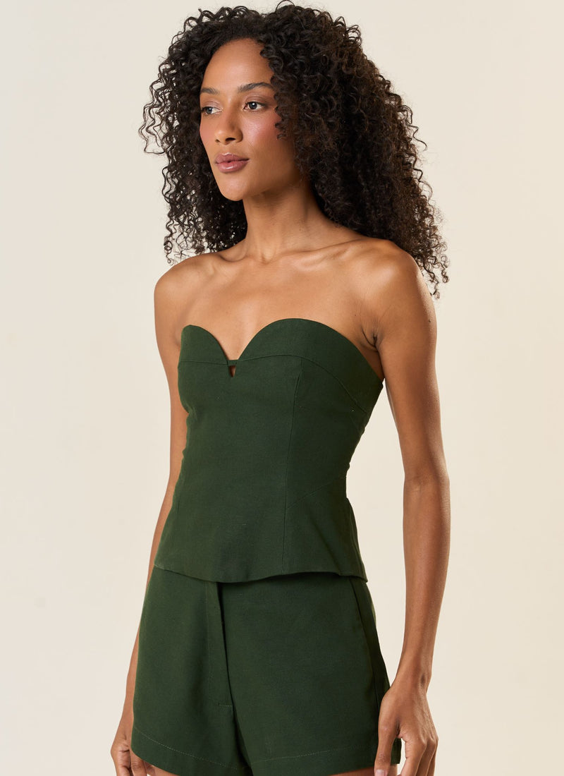 Top de linho verde-floresta Cecilia