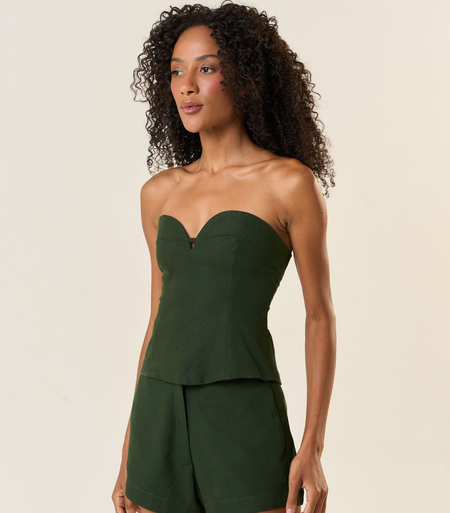 Top de linho verde-floresta Cecilia