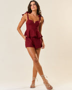 Top de linho vinho-bordô Flora