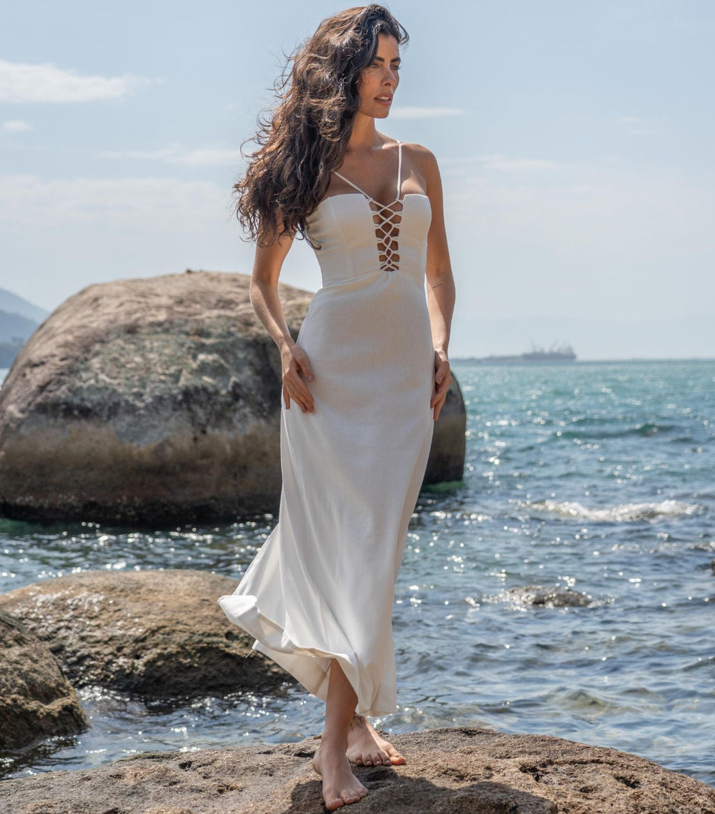 Vestido de Linho off-white Mia