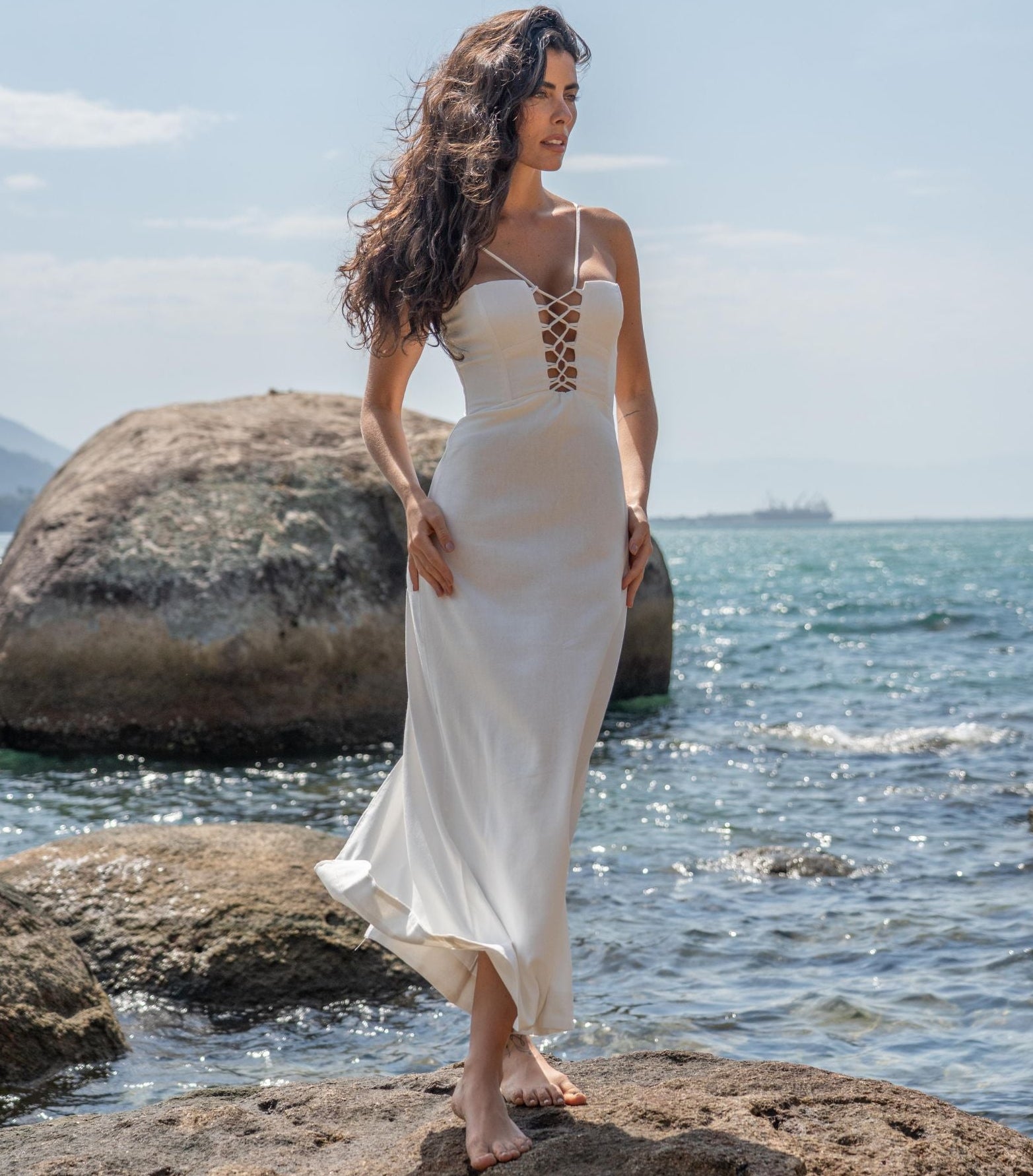 Vestido de Linho off-white Mia