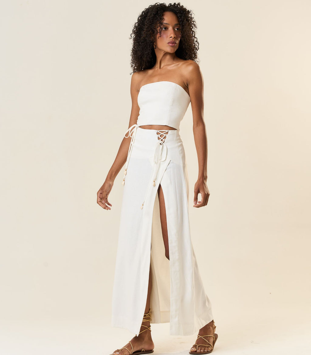 Top de linho off-white Zoe