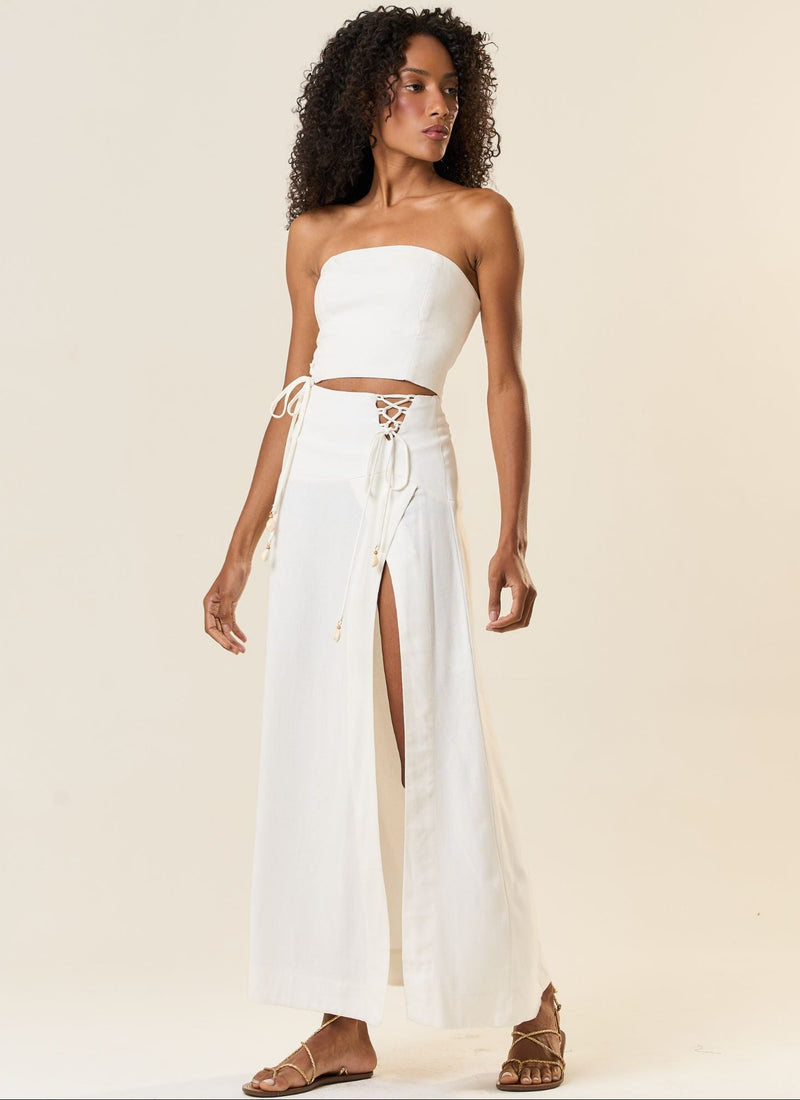 Saia de linho off-white Zoe