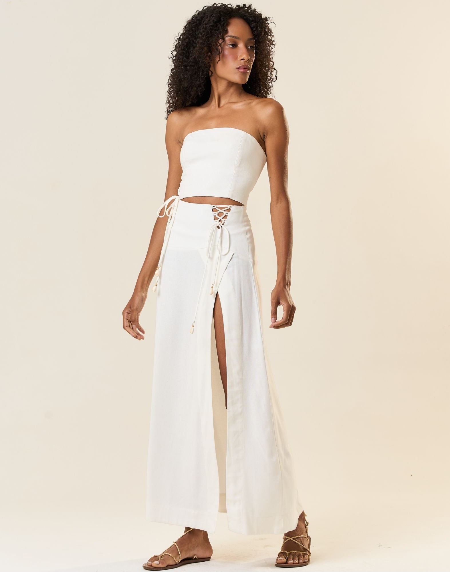 Saia de linho off-white Zoe