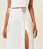 Saia de linho off-white Zoe